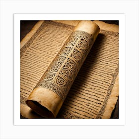 Scroll Of The Bible, An Ancient Scroll With Intricate Designs Indicating The Pursuit Of Knowledge And History Art Print