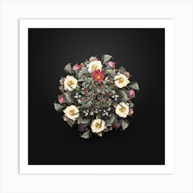 Vintage Rosa Redutea Glauca Flower Wreath on Wrought Iron Black n.0162 Art Print