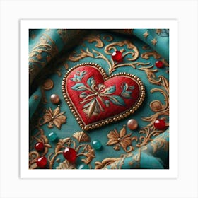 Embroidered Heart red 1 Art Print