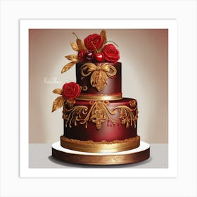Red Roses On A Cake Art Print