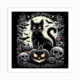 Halloween Black Cat Art Print