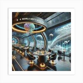 A Futuristic Restaurant Named Cosmic Fusion Art Print