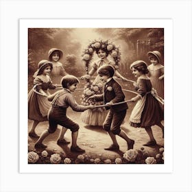 Victorian Children At Play - in sepia 1/4 Art Print