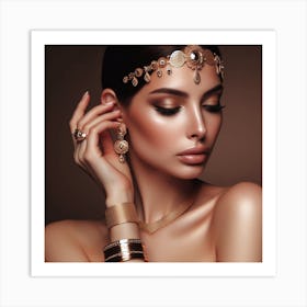 Beautiful Woman In Gold Jewelry 2 Art Print