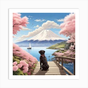 Dog In Cherry Blossoms Art Print