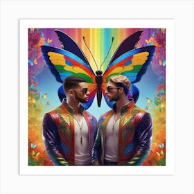 Two Men In Front Of A Butterfly Art Print