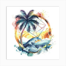 Palm Tree And Wave Art Print