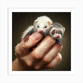 Ferrets In The Rain 2 Art Print