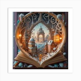 Magical Cities Seen Through Intricate Book Nook Art Print