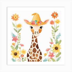 Floral Baby Giraffe Nursery Illustration (10) 1 Art Print