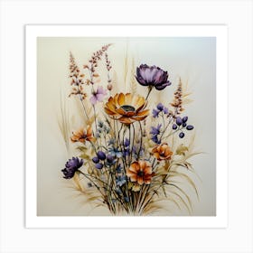 Elegant Wildflower Bouquet – Vibrant Botanical Art Print Art Print