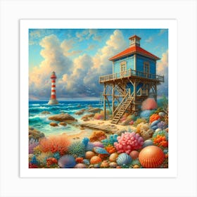 Lighthouse On The Beach Art Print