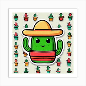 Mexico Cactus With Mexican Hat Sticker 2d Cute Fantasy Dreamy Vector Illustration 2d Flat Cen (7) Art Print