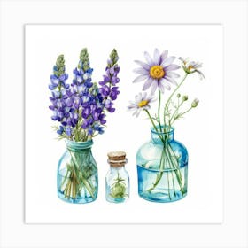 Flowers In Glass Jars Art Print