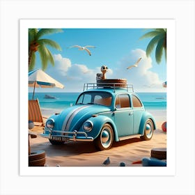 Herbie The Beetle At A Beautiful Beach 2 Art Print