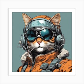 A Badass Anthropomorphic Fighter Pilot Cat, Extremely Low Angle, Atompunk, 50s Fashion Style, Intric (1) Art Print