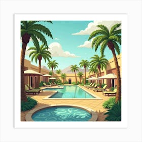 A Serene Desert Oasis With Palm Trees And Refreshing Lemonade 1 Art Print