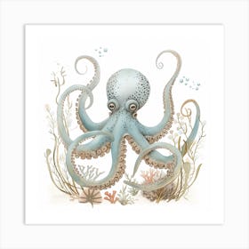 Surprised Storybook Style Octopus 1 Art Print