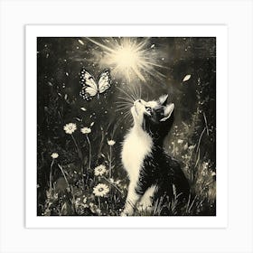 Cat With Butterfly Art Print