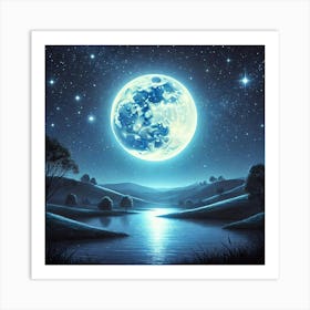 Full Moon Over Lake 8 Art Print