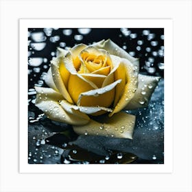 Yellow Rose With Water Droplets Art Print