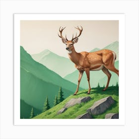 Majestic Stag Overlooking the Mountain Vista Art Print