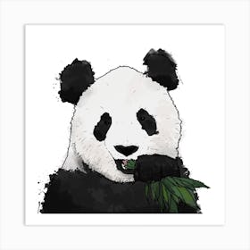 Panda And Bamboo White Square Art Print