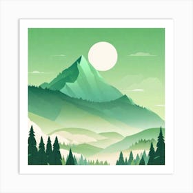 Misty mountains background in green tone 104 Art Print