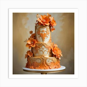 Wedding Cake With Orange Flowers Art Print