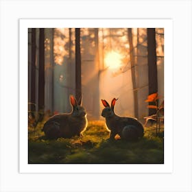 Rabbits In The Forest Art Print