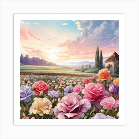 Roses In The Field Art Print