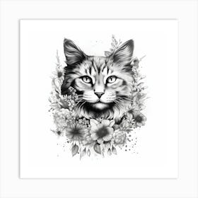 Cat With Flowers 2 Art Print