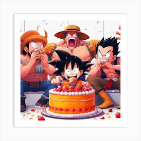 Anime friends angrily eating cake! Art Print