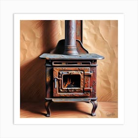 A Highly Detailed, Vibrant, Rough Color Pencil Sketch Of An Old, Rusted, Wooden Burning Stove 3 Art Print