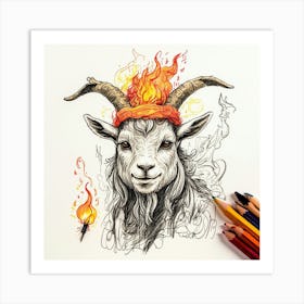 Goat In Flames 9 Art Print