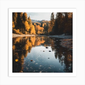 Autumn River Reflection Art Print