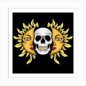 Skull Sun Two Face Art Nature Emerging Art Print
