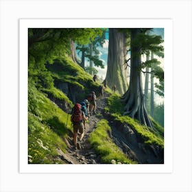 Hikers In The Forest Art Print