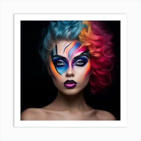 Beautiful Young Woman With Colorful Makeup Art Print