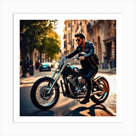 Man On A Motorcycle 2 Art Print