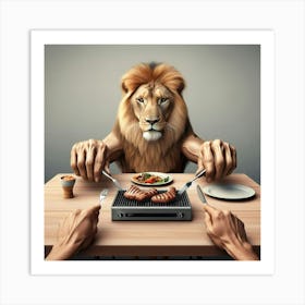 Lion Eating Steak Art Print