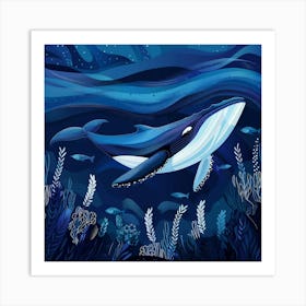 Blue Whale Deep In The Ocean Art Print