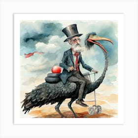 Man Riding An Ostrich Art Print