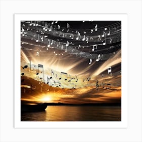 Sunset Music Notes Art Print