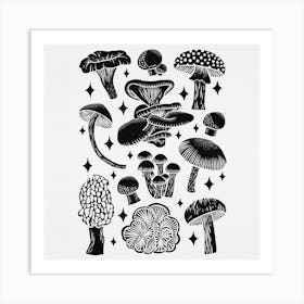 Texas Mushrooms   Black Silhouette Square Art Print
