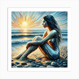 Abstract Wall Art Woman Sitting On The Beach 1 Art Print