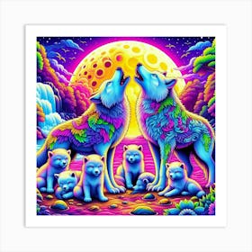 Twin Flame Wolf Pack and Moon Art Print