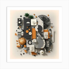 Bauhaus style rectangles and circles in black and white 7 Art Print