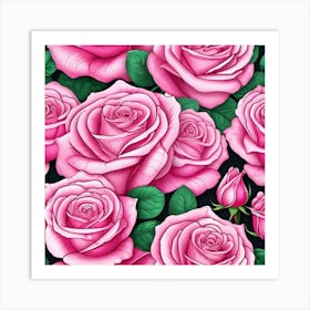 Pink Roses Seamless Pattern 7 Art Print