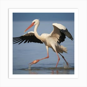 Default A Stork Catches Fish From The Sea 0 1 Art Print